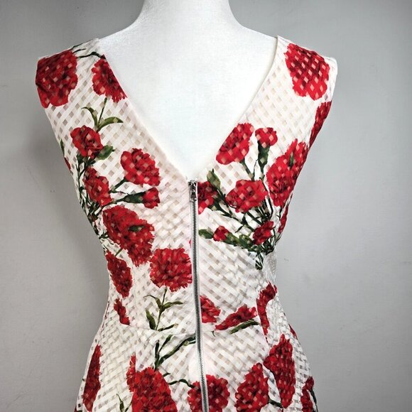 Betsey Johnson Red White A Line Fit Flare Floral Textured Midi Dress - Picture 6 of 7